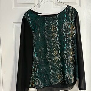 DKNYC Black and Green Snake Print Blouse